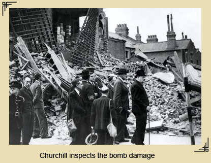 Winston Churchill inspects the bomb damage