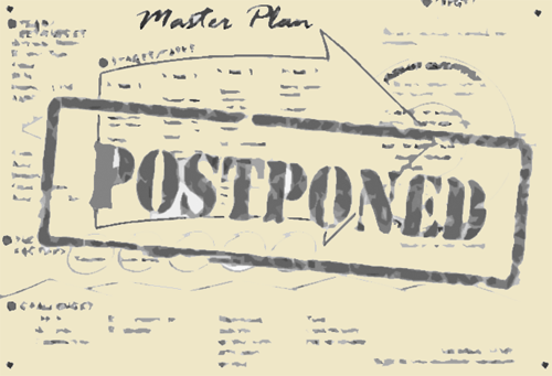 Picture of master plan chart over laid by a postponed stamp